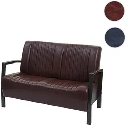 2er Sofa HWC-H10, Couch Zweisitzer, Metall Kunstleder Industrie-Design ~ vintage braun