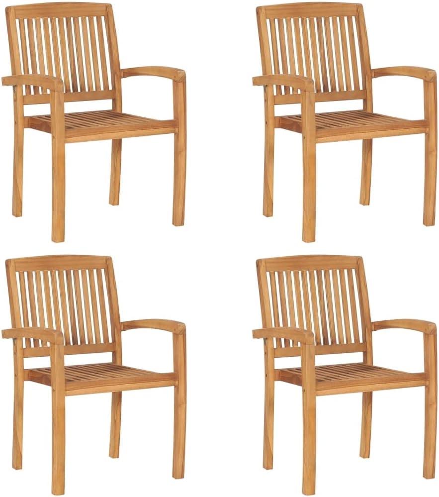 Set mit 4 massiven Teak-Gartenstühlen und Kissen, stapelbare Esszimmerstühle für Terrasse und Garten, belastbar bis 110 kg