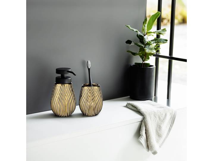 Set accessoires bain Idro type B gobelet à dents : céramique distributeur de savon : céramique pompe : plastique Doré/Doré 10 x 16 x 9cm