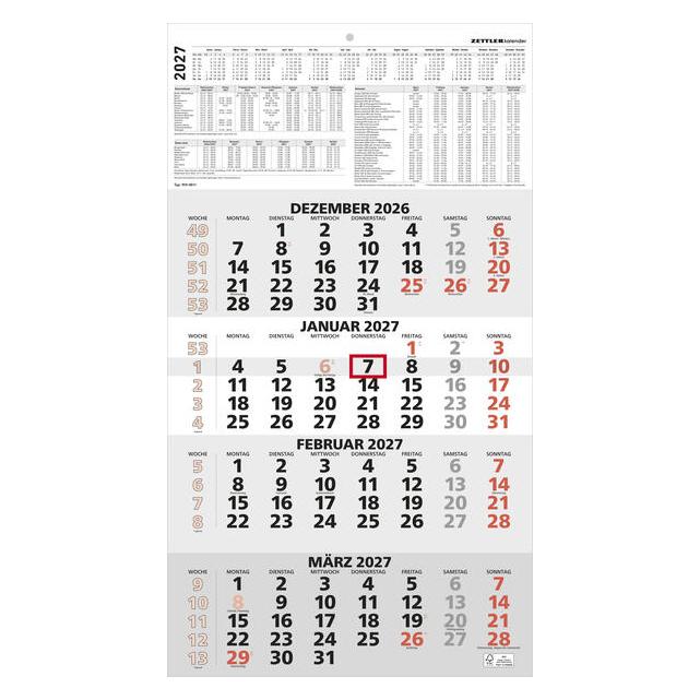 Zettler 4-Monatskalender rot 2027 (150200)