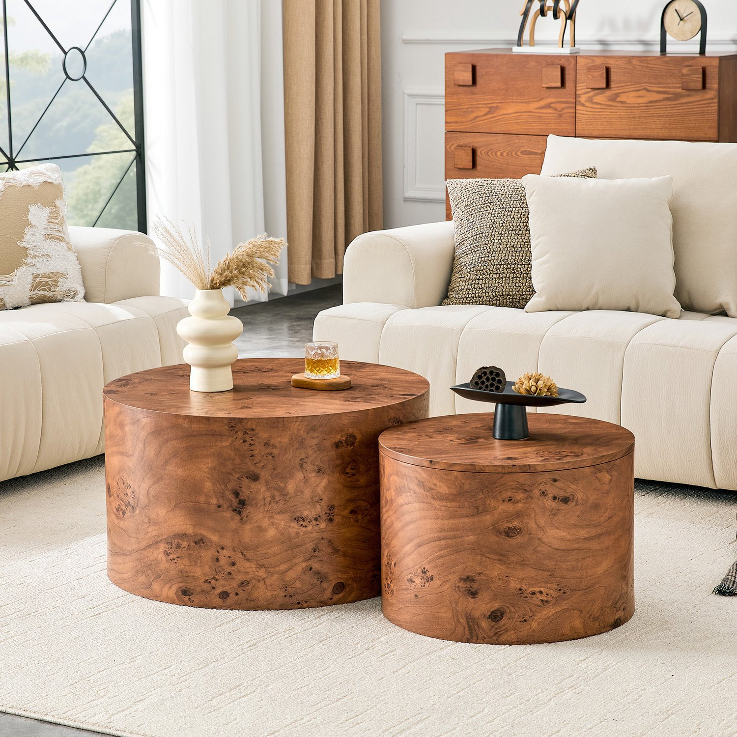 CHICFURN Salontafelset - 2-delig - Rond - Bruin