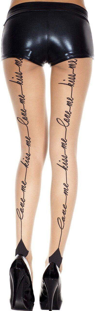 Music Legs Collant nylon chair avec impression love me kiss me