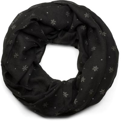 Loop STYLEBREAKER "Loop mit glitzerndem Schneeflocken Print", Damen, schwarz, Obermaterial: 50% Viskose CV. 50% Baumwolle CO., Modisch, Modetücher Loop