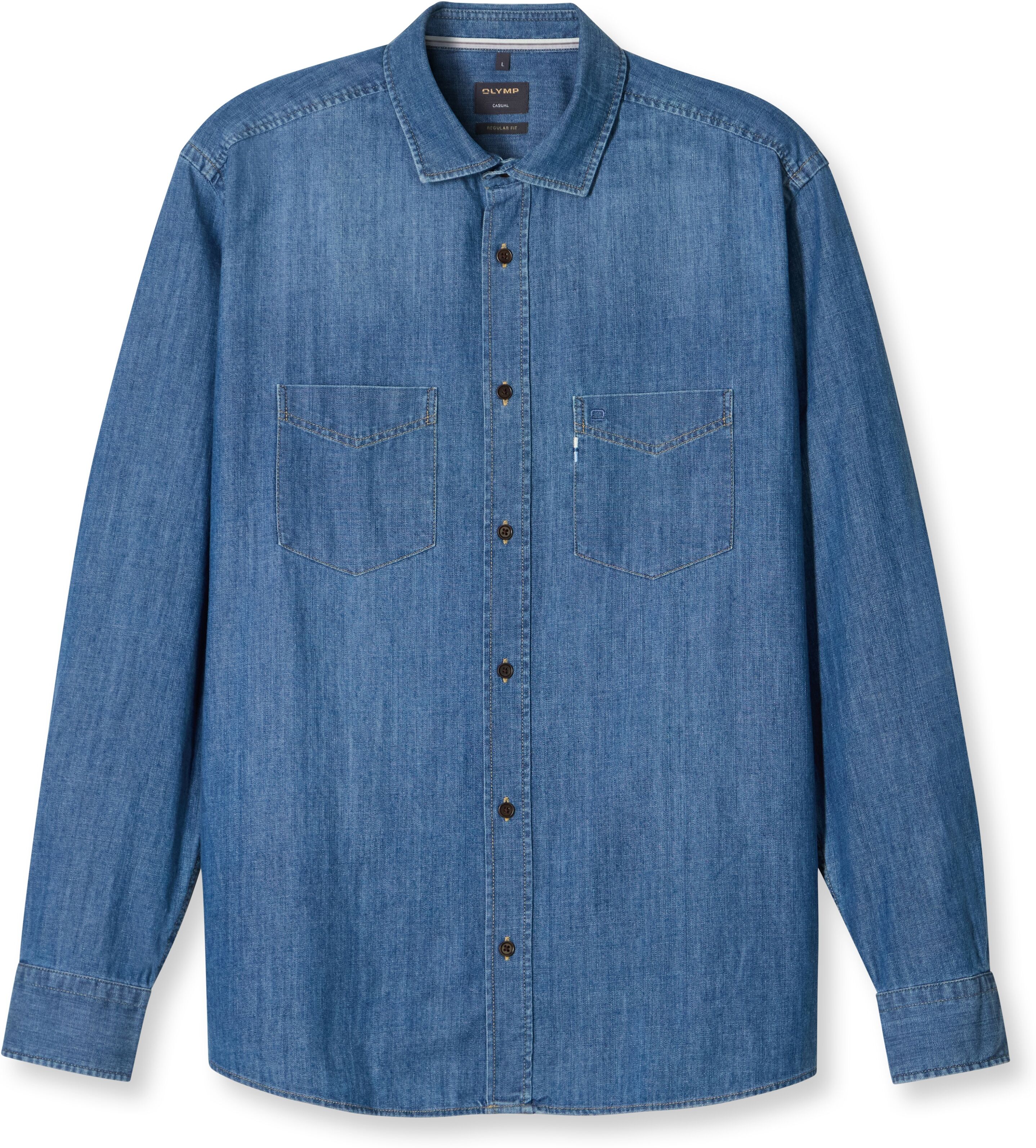 Jeanshemd OLYMP "Casual Kentkragen", Herren, Gr. M, N-Gr, blau, Denim/Jeans, Obermaterial: 100% Baumwolle, hüftbedeckend, 1-Knopf-Manschette, Hemden Jeanshemd, Modern Fit, Kentkragen blau M, N-Gr