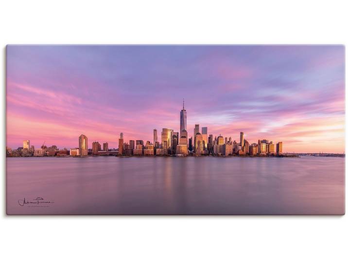 Leinwandbild ARTLAND Manhattan Skyline , pink (farbe bild(er): pink), B:100cm H:50cm, Bilder, Leinwandbild, auf Holzrahmen gespannt