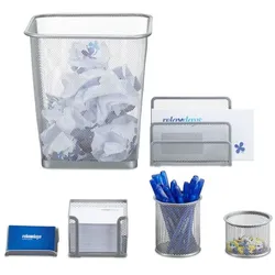 Relaxdays Schreibtisch Organizer Set, 6-teilig Silber