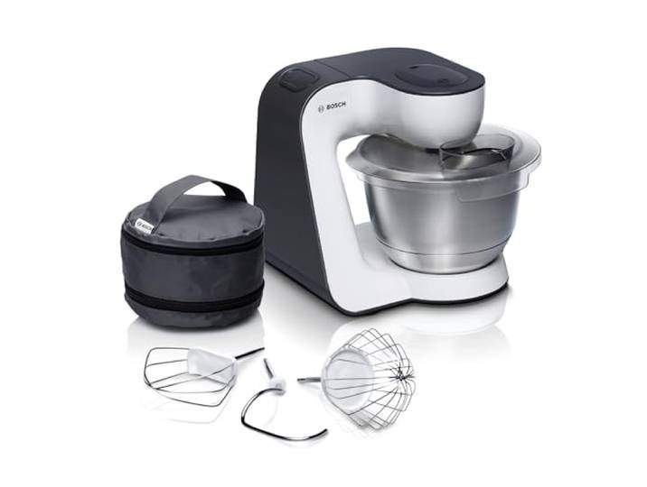 Bosch Küchenmaschine Serie 4 MUM54A00, Edelstahl-Schüssel 3,9 L, Planetenrührwerk, Knethaken, Schlag-, Rührbesen, 900 W, Weiß/Schwarz