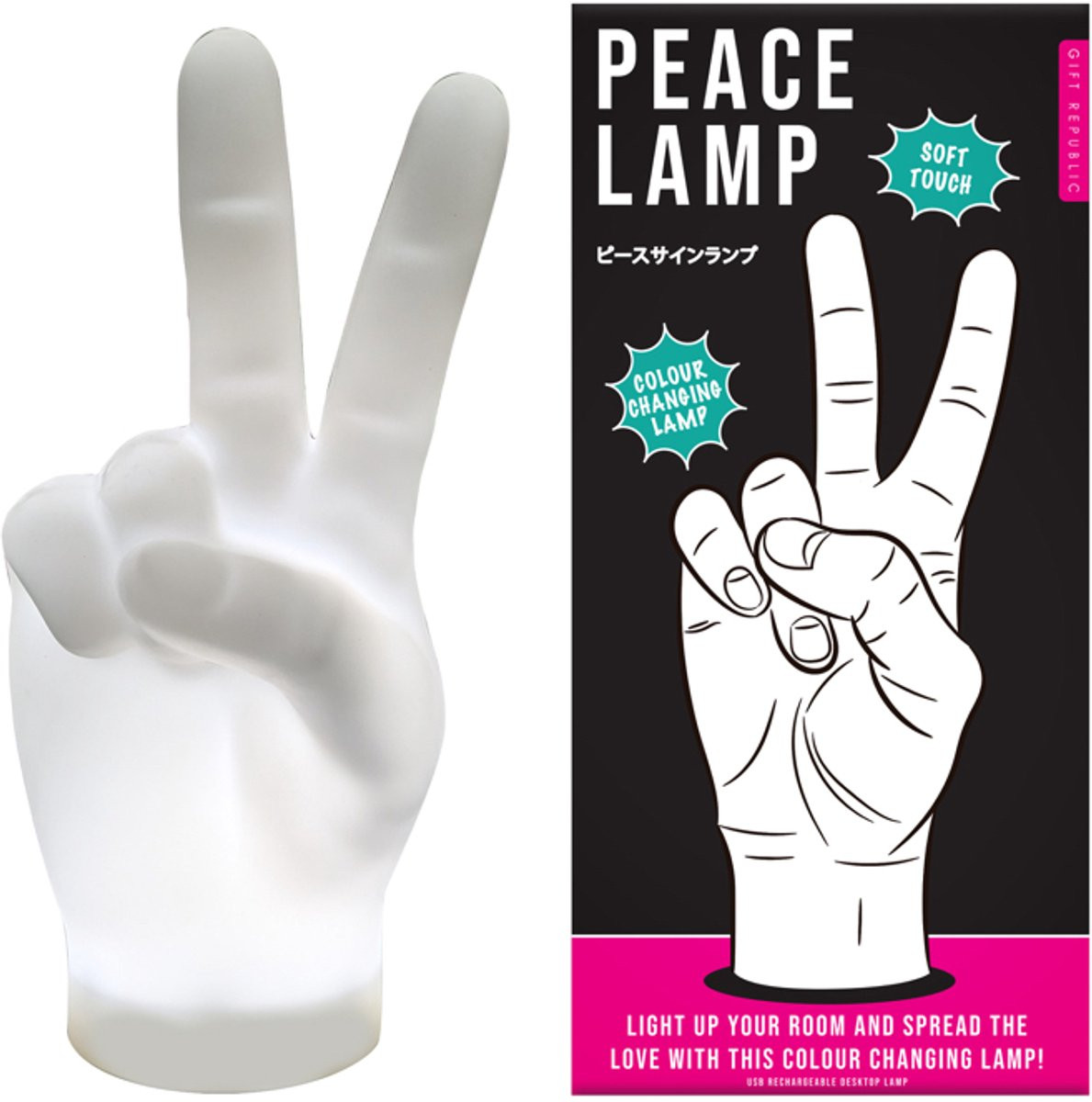 Gift Republic Peace Sign Lamp - Kleurveranderend Siliconen Sfeerlicht met USB-oplaadbare LED voor op je bureau of in de slaapkamer