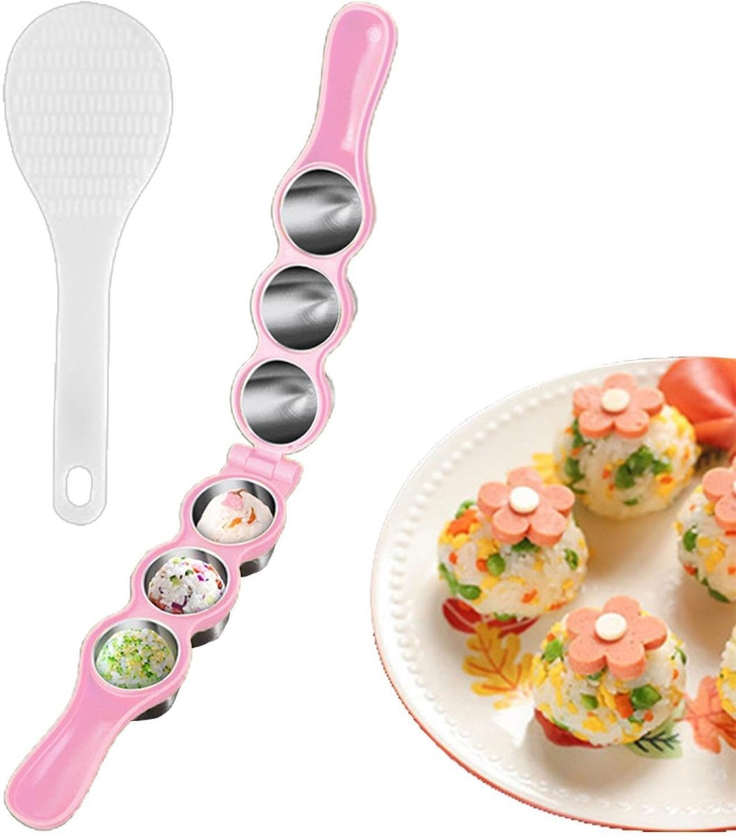 Ronde Sushi Rijstvorm Maker van Roestvrij Staal en Kunststof - Zilver en Roze
