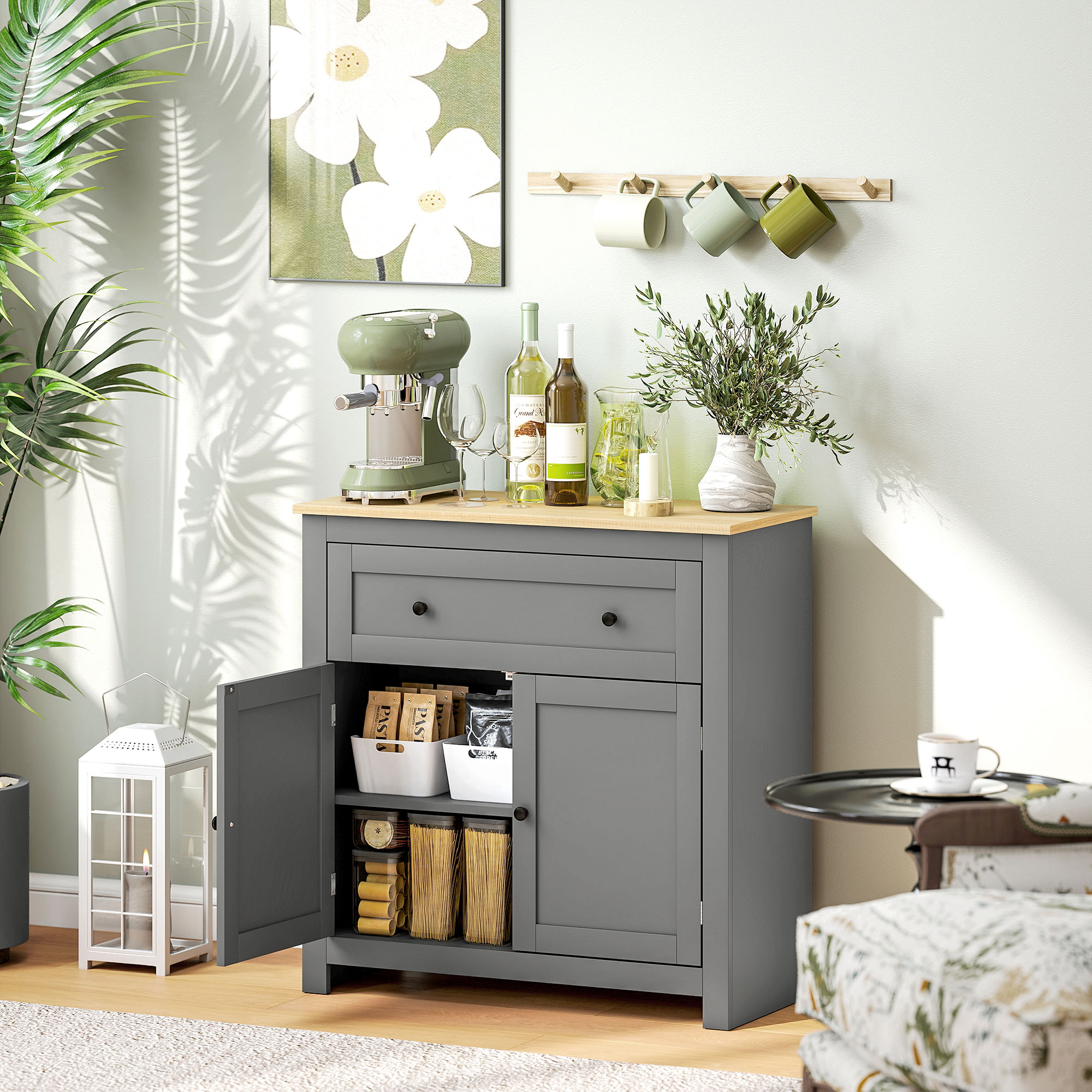 Homcom Credenza Cucina con Cassetto e Armadietto, Mobile contenitore con Ripiano Regolabile, in Legno, 78.5x35x80 cm, Multicolore   Aosom Italy