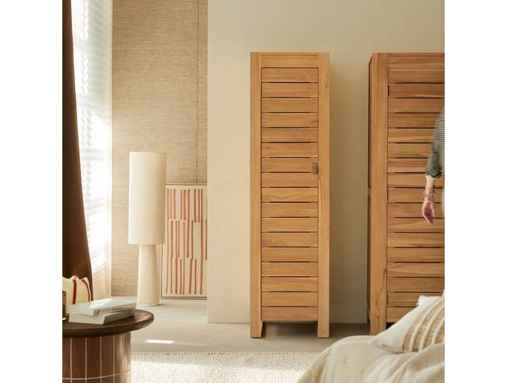 Einfacher Kinder-Hochschrank 180 Minimalys aus massivem Teakholz - Natur