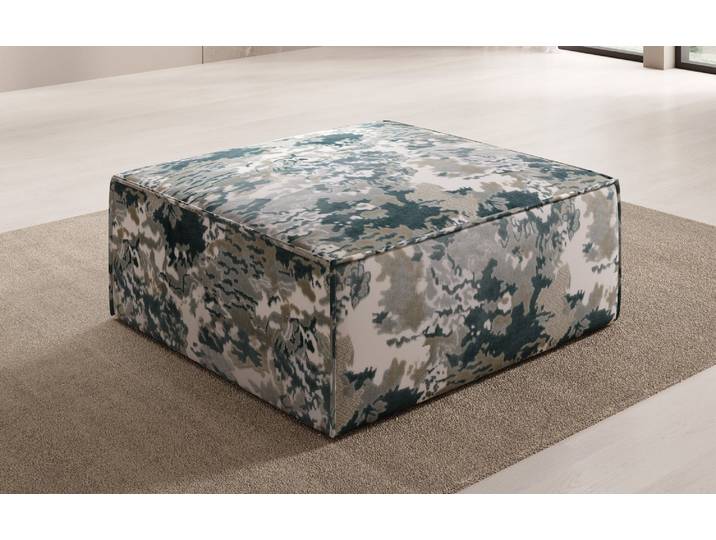 Beistellhocker Lesley - Jacquard mit Aquarell-Muster - Verdigris - Jacquard - Luxusbetten24