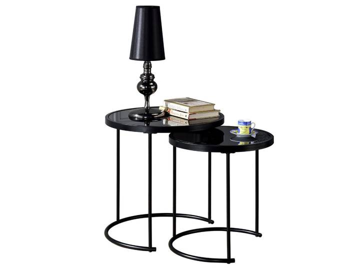 Idimex Couchtischset Leyre 2er Set schwarz, Schwarz, Glas, Vintage, Oval,Rund, 50x50x50 cm, Wohnzimmer, Wohnzimmertische, Couchtische