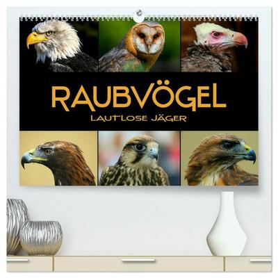 Raubvögel - lautlose Jäger (hochwertiger Premium Wandkalender 2026 DIN A2 quer), Kunstdruck in Hochglanz