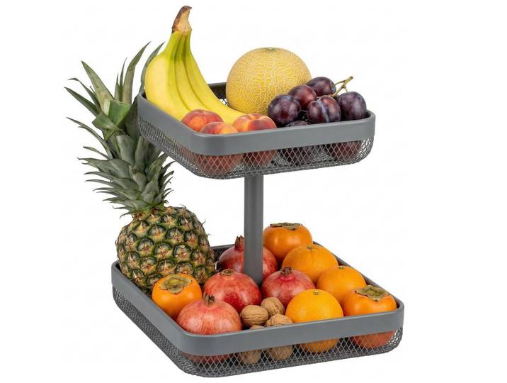 eluno Obstetagere 2-Stöckig eckig Metall grau, Grau, 31 cm, Geschirr, Schalen & Schüsseln, Obstschalen