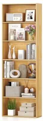 Costway 6-Tier Bookcase with 6 Open Shelves and Anti-Toppling Kits-Wood