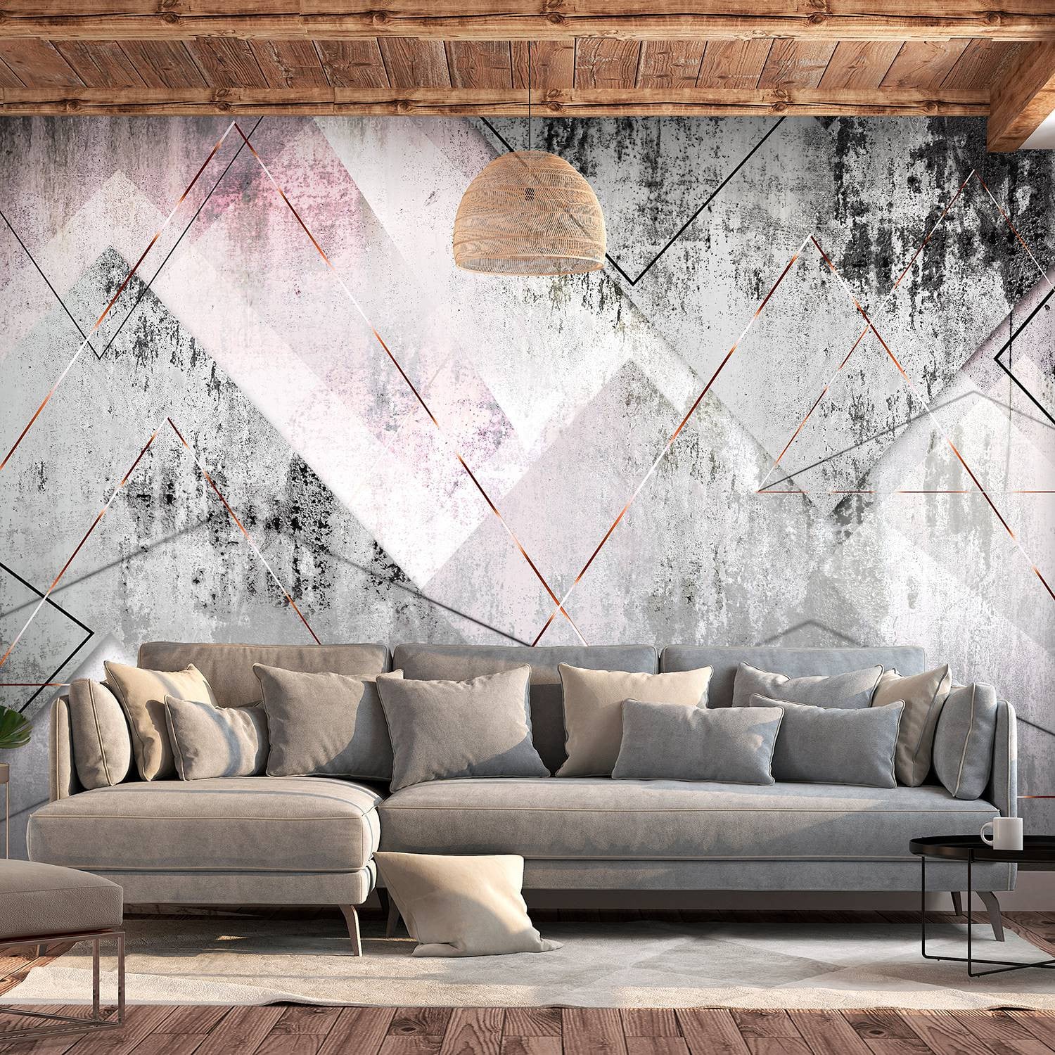 home24 Vlies-fotobehang Triangular Perspective Abstract Modern Grijs Multicolour B: 350 cm, H: 245 cm