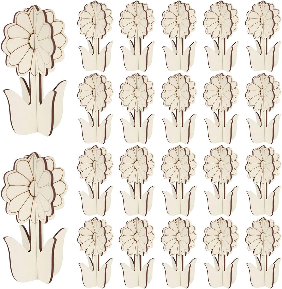 30 stuks Houten Bloem Uitjes - Onbewerkte Knutselhoutjes in Bloemvorm voor Kinderen