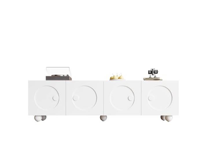 Ropilly TV Schrank Weiß 180 cm Lowboard Mattweiß Modern mit 3D Relief Mattweißes 180,5x38x50 cm MDF TV‑Board mit 3D‑Relief‑Türen, belastbar bis 60 kg.