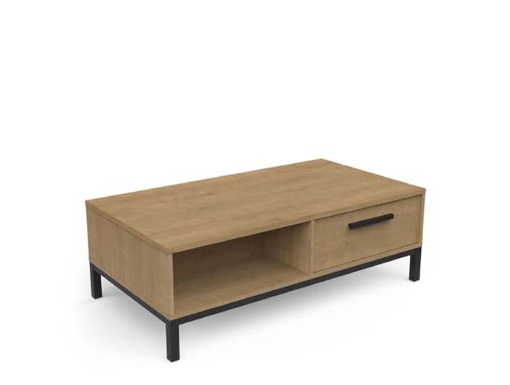 Demeyere hellem Holz mit Aufbewahrung – industrieller Stil – wasserfest – Farbe Eiche Hamilton und Schwarze Oberflächen – 110 x 37 x 60 cm Couchtisch