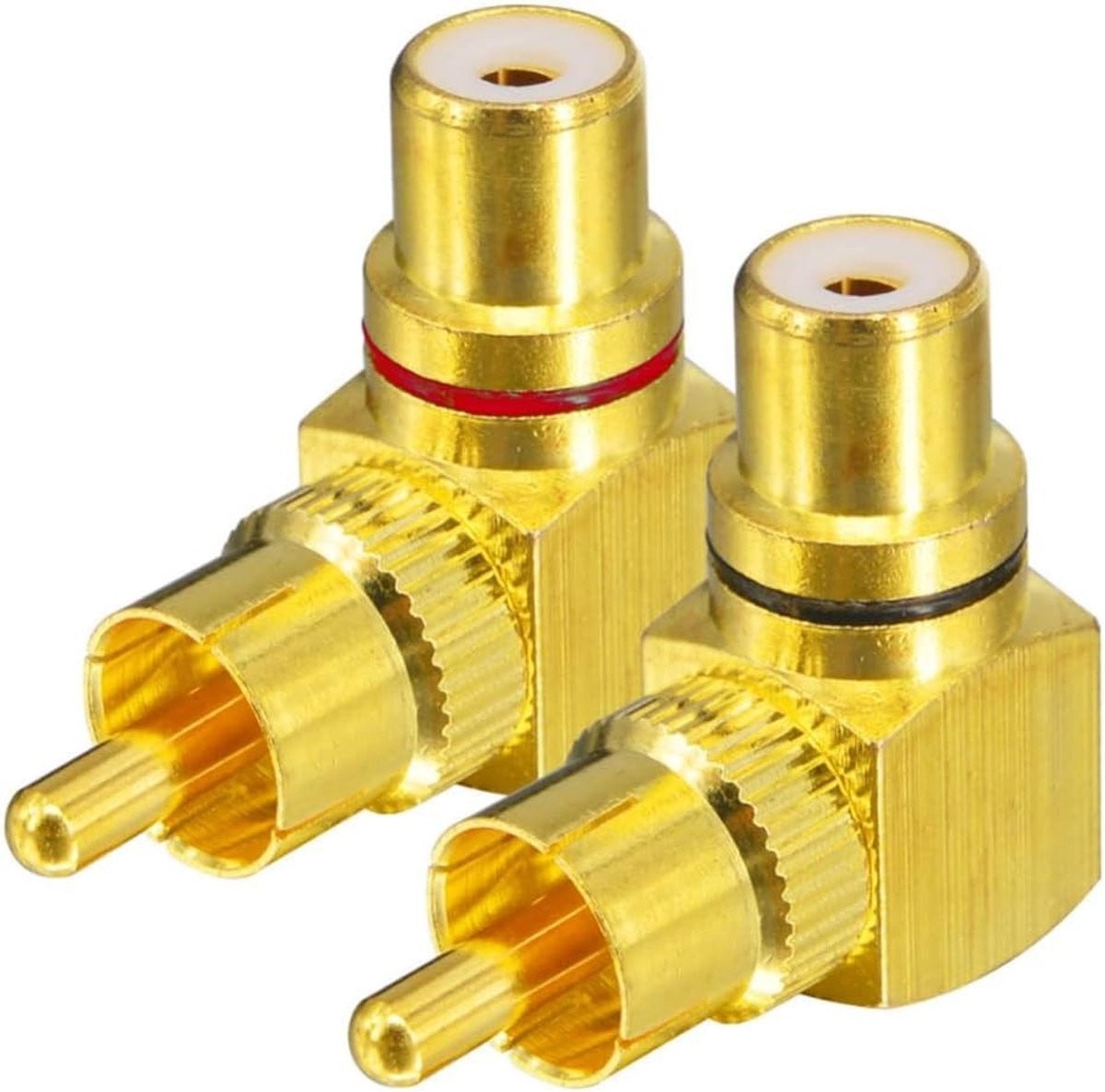 RCA Male naar Female Adapter Converter Set, 90 Graden, 1 Rode en 1 Zwarte Connector voor Audio en Video Verbindingen