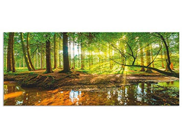 ARTland Spritzschutz Küchenrückwand aus Alu für Küche Herd Spüle 120x50 cm (BxH) mit Motiv Natur Landschaft Wald Bäume Sonne Bach Landhaus Grün T9IO