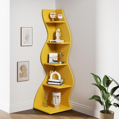 YUZHOU Modern Wood Corner Shelf, 5-Tier Bookshelf Bookcase for Living Room
