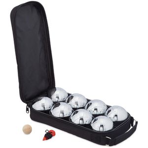 Relaxdays Boule-Set 100417910, 11-teilig, 8 Boule- & 1 Zielkugel mit Zubehör, aus Metall