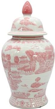 Galt International "White & Blue Chinoiserie Ceramic Urn Style Jar 10"""