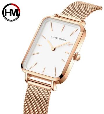 Trendy Discount Goods Rose Gold Square Women Mesh Strap Watch, Stainless Steel Case, Simple Fashion Japanese Movement Watch 1241h wff