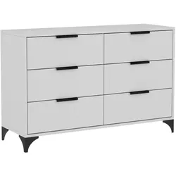 KOMMODE Home mit 6 Schubladen, 120 cm, mit Griffen, Weiß