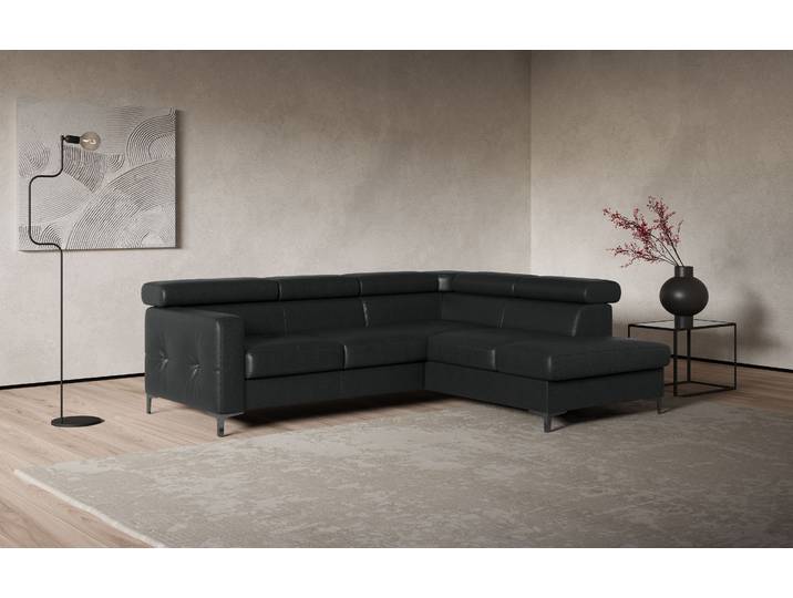 Ecksofa, Microfaser Primabelle, Schwarz, 239×207 cm, Mit Kopfteilverstellung, Cotta