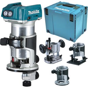 Makita Oberfräse DRT50ZJX2, Akku, 18 V, 0-40 mm Frästiefe, Kanten-& Winkelfräsmodul, Schaft-Ø 6 - 8mm