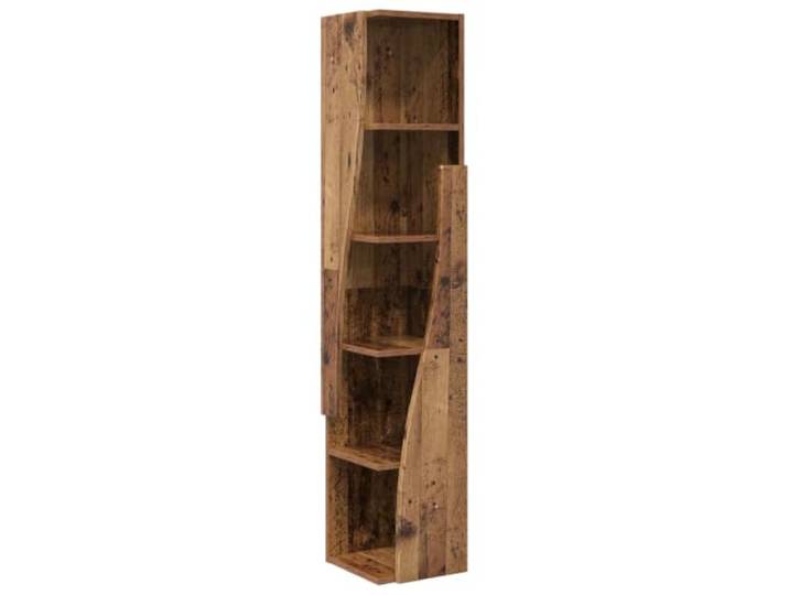 XHNIFBN Eckschrank 27,5x27x140 cm, Standregal aus Holzwerkstoff Altholz Schlankes Eckdesign mit 5 Ebenen nutzt ungenutzte Ecken im Wohnzimmer optimal als platzsparende Aufbewahrung.