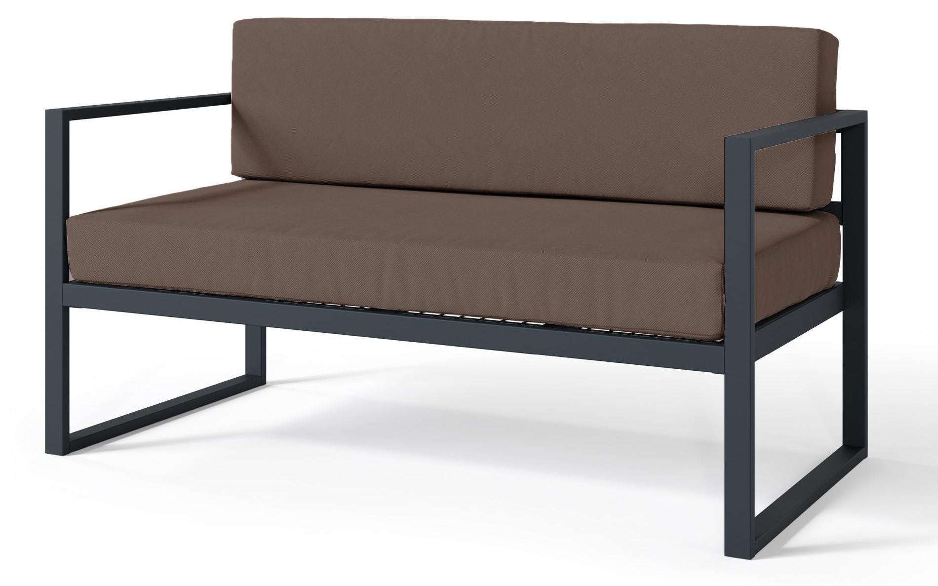Selsey Dywilly - Garten-Sofa 2-Sitzer, wasserabweisend, braun/schwarzes Gestell