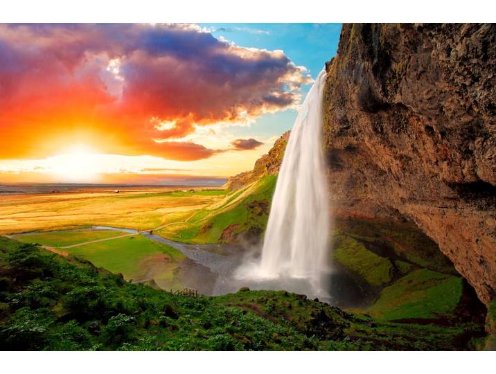 Fototapete PAPERMOON Waterfall, Iceland , bunt, B:5m L:2,8m, Vlies, Tapeten, Fototapete
