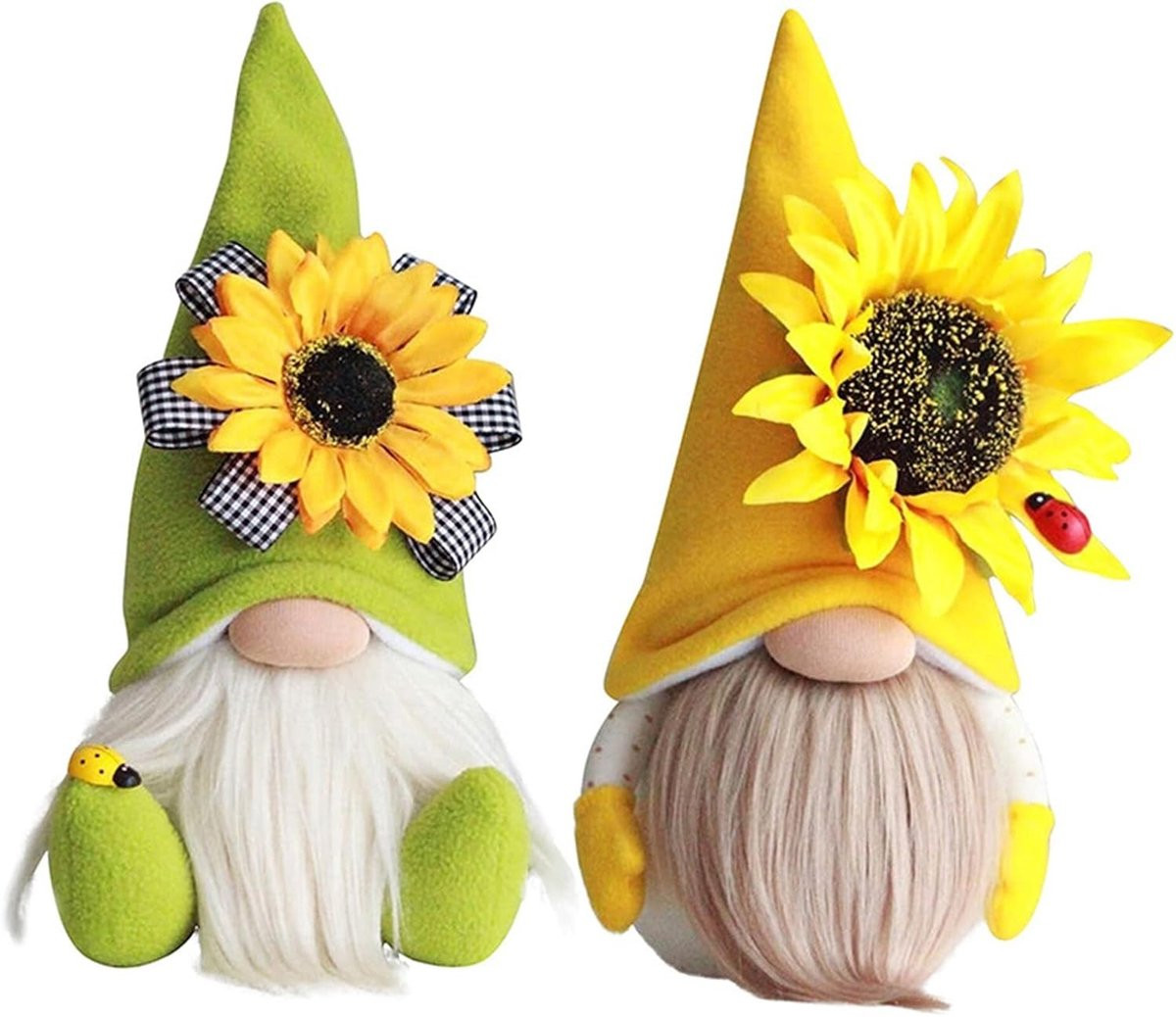 Set van 2 handgemaakte zonnebloem gnomes voor lente en zomer decoratie