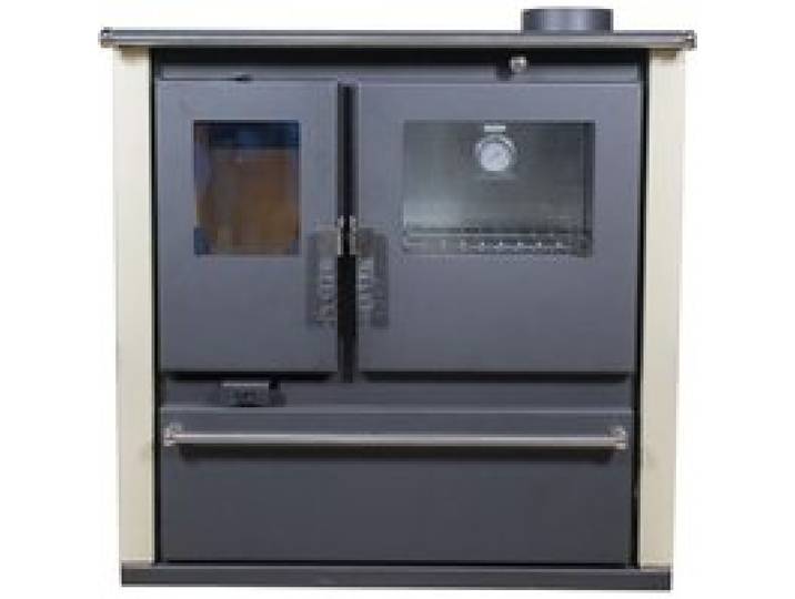 Cuisinière à Bois Verso CS Plus - 7 7 kW Plaque Supérieure en Métal Four Inox Panneaux Ivoire Vernis