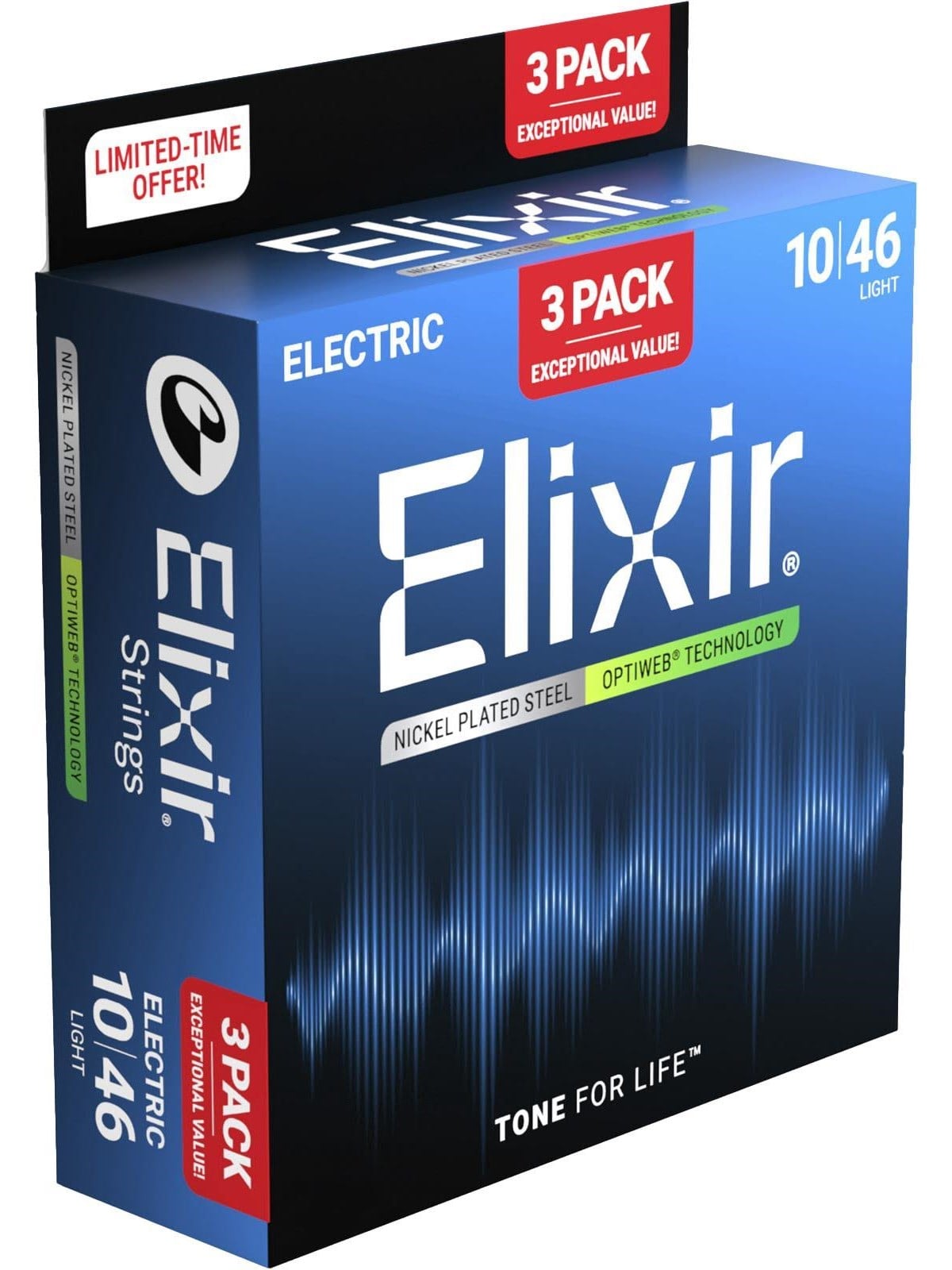 Elixir Strings 16572 - Vernickelter Stahl - E-Gitarren-Saiten - Optiweb - Light (10-46) - 3er-PACK