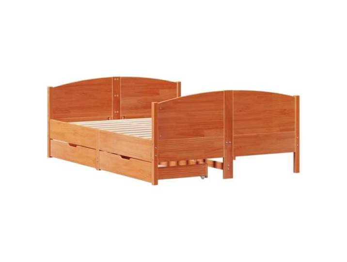 KTHLBRH Bett mit Bettkasten, 120 x 200 cm, Kiefernholz, Braun 2 Schubladen mit Rollen, Lattenrost, Kopfteil, Bettgestell mit Stauraum