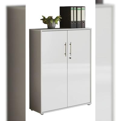 moebel-dich-auf Aktenschrank TABOR niedrig in lichtgrau / weiß Hochglanz