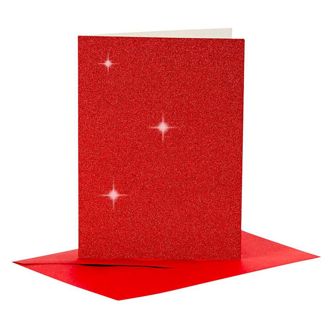 Creativ Company Karten und Umschläge 10,5 x 15 cm Glitzer Rot - 4 Stück. (4 Stk.) (5712854130561)