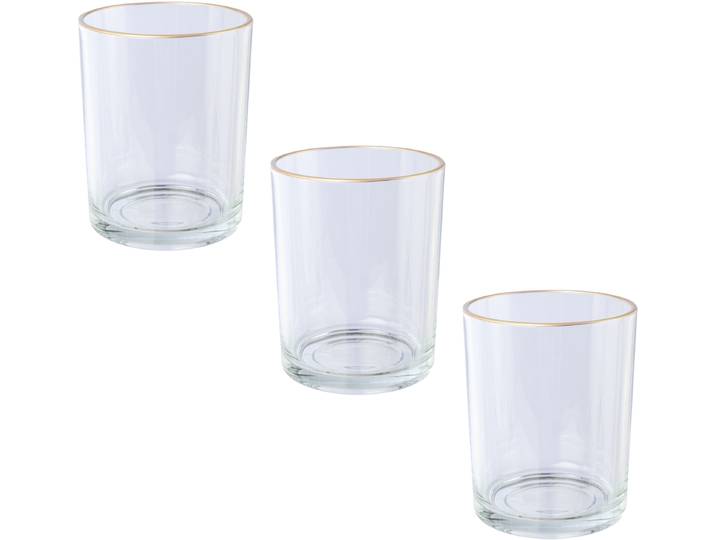 Teelichthalter CREATIV DECO Weihnachtsdeko , transparent, H:12,5cm Ø:10cm, Glas, Kerzenhalter, Teelichthalter, mit zartem goldfarbenen Rand