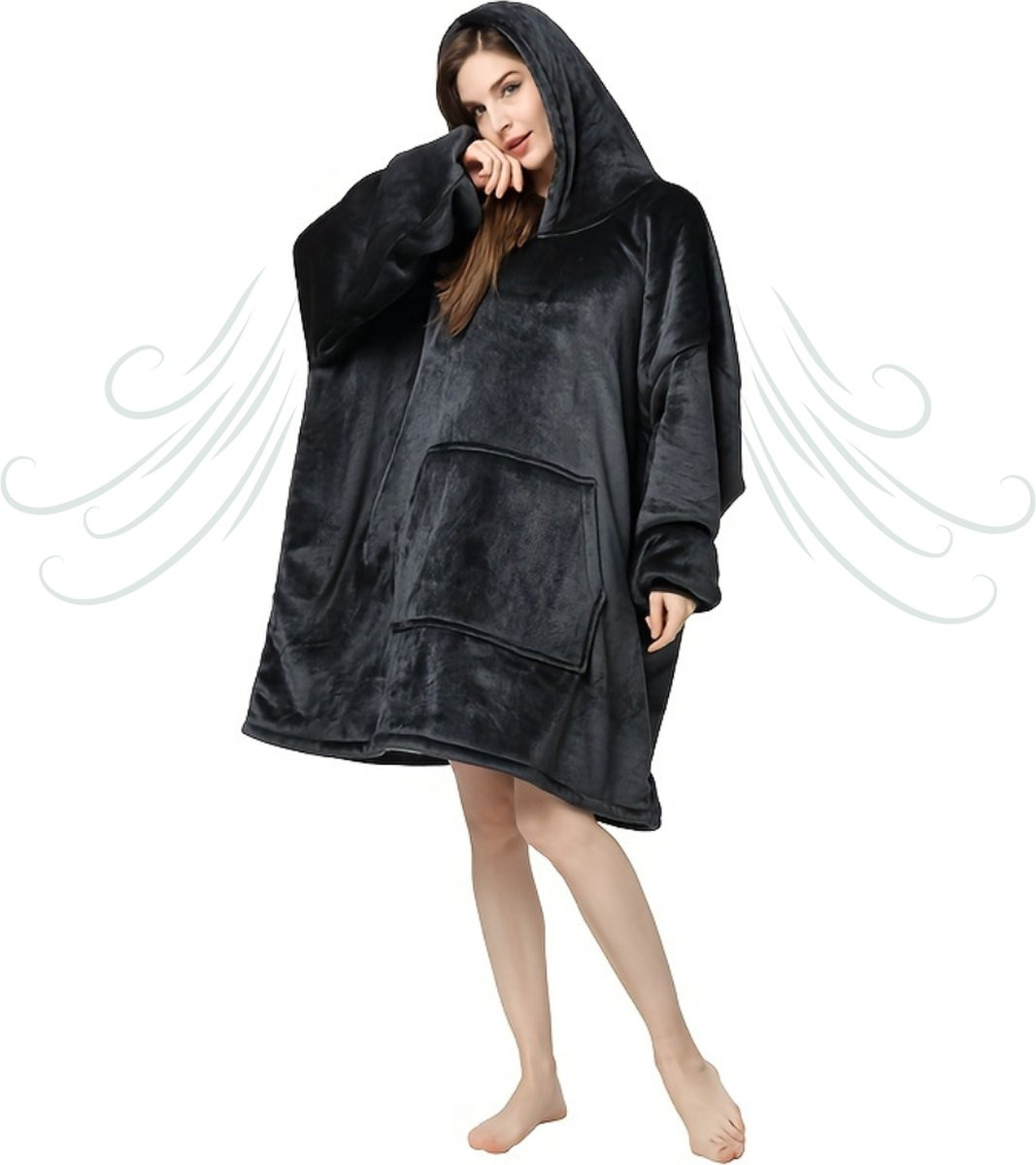 Bovista Hoodie Deken met Mouwen - Zwart - Extra Zacht & Warm Fleece Blanket