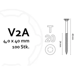 KAHRS Holzbauschrauben, 4,0x40 mm, V2A, TX20, 100 Stk./VE, mit verstärktem Senkkopf