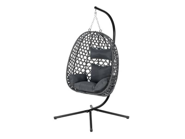 Fauteuil suspendu oeuf avec support - rotin PE - hauteur reglable - 150 kg - gris fonce