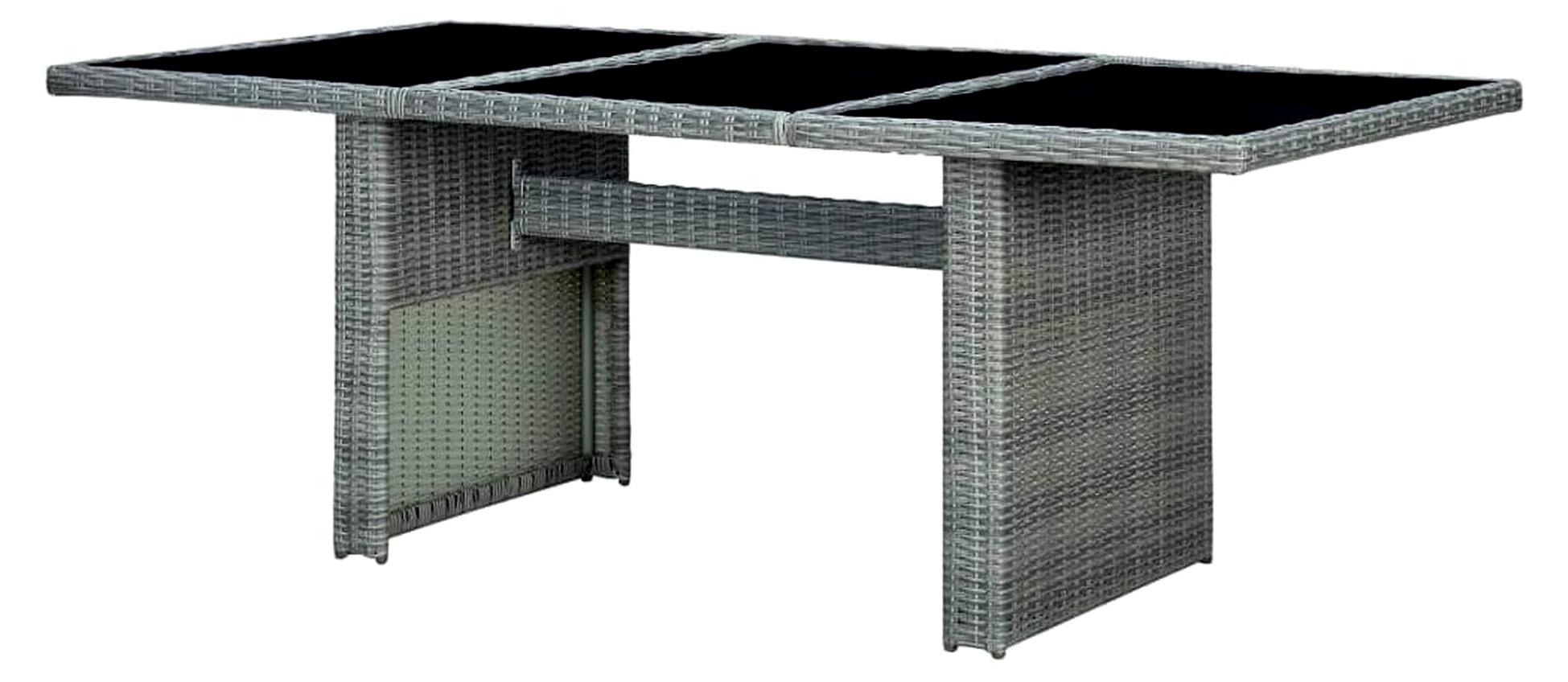 Gartentisch Hellgrau aus Poly Rattan mit Gehärtetem Glas für Balkon, Terrasse und Garten