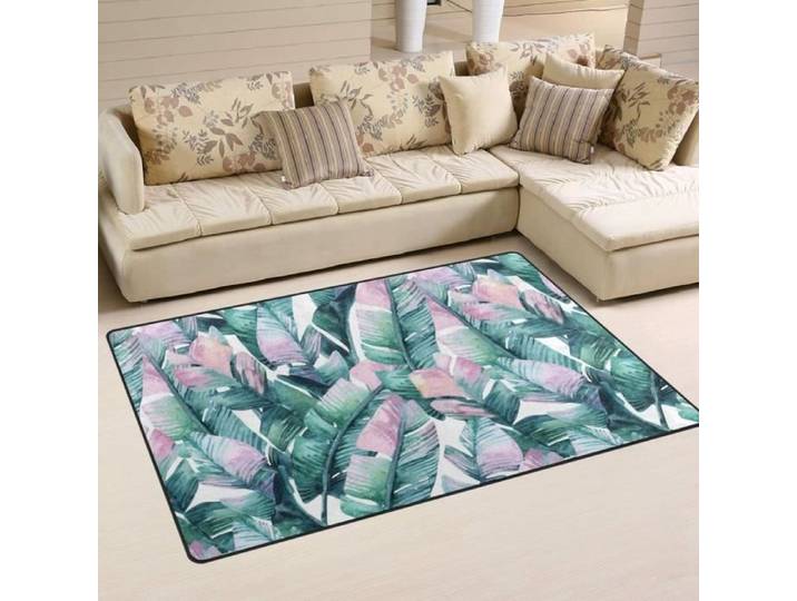 Tapis antidérapant - Salon Salle à Manger Chambre à Coucher - Motif Feuilles Tropicales - Multicolore
