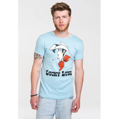 T-Shirt LOGOSHIRT "Lucky Luke Portrait", Herren, Gr. S, blau, 100% Baumwolle, bedruckt, normal, Rundhals, Shirts T-Shirt, mit Lucky Luke-Print