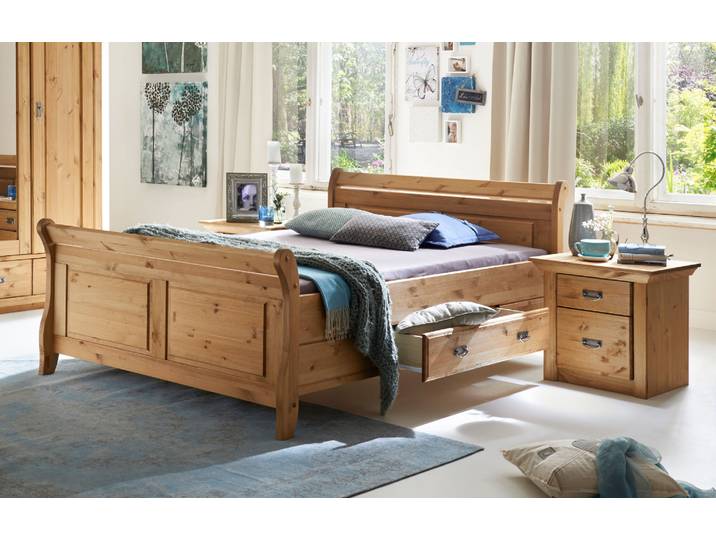 Doppelbett EVI aus massiver Kiefer mit 2 Schubkästen – 3%-Vorkasse-Rabatt
